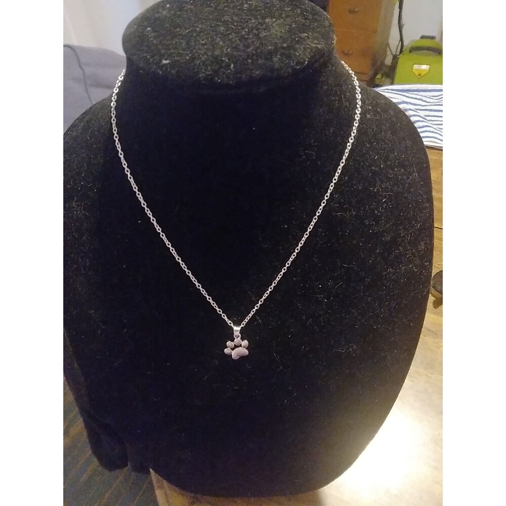 Silver Stainless Steel Paw Print Necklace –Dog, Cat Pendant